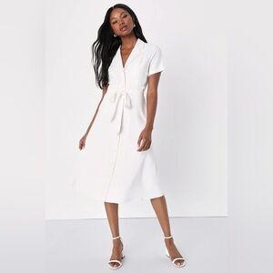 Lulus Sweet Sincerity White Linen-Blend Midi Dress - XS
